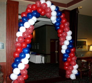 spiral balloon arch decor for company picnic