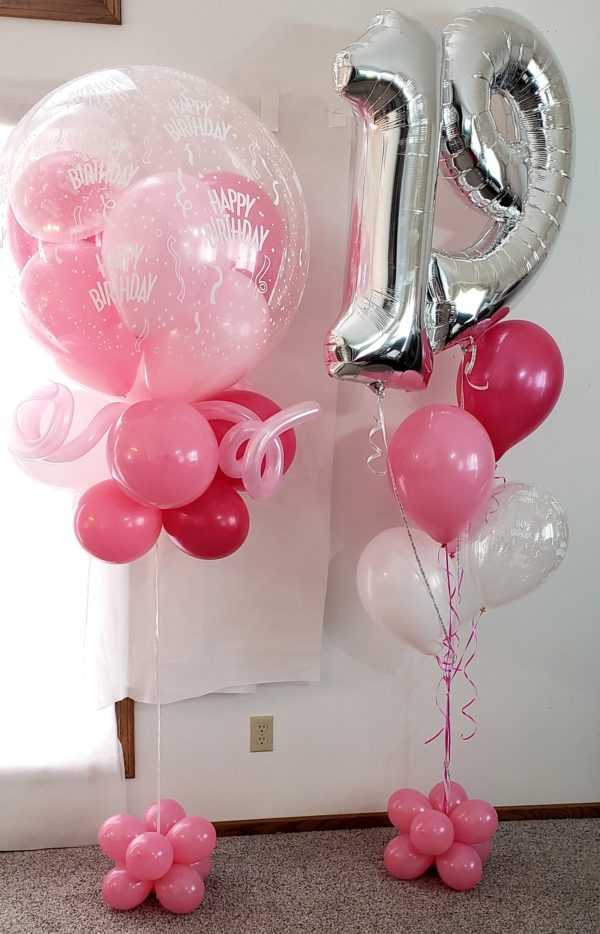 Do you need a special Birthday balloon bouquet or display for that special persons birthday? Let us make one of these popular designs with numbers or a Lg 3 foot Dbl stuffed B-Day balloon in the B-Day persons favorite colors.