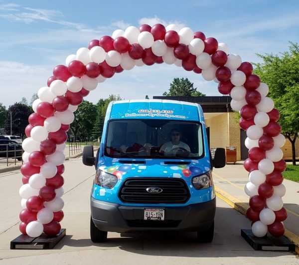 Do you need a drive thru balloon arch for an up coming Grad event, or other special event? Let us build one of these Great looking drive thru arches in your favorite colors.