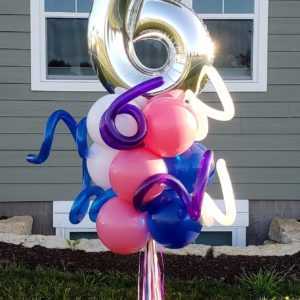 Do you need a Birthday yard pole to display for your drive by Birthday celebration? Then let us create one these very popular Birthday yard poles in their favorite colors & of course their Birthday age number or numbers on top.